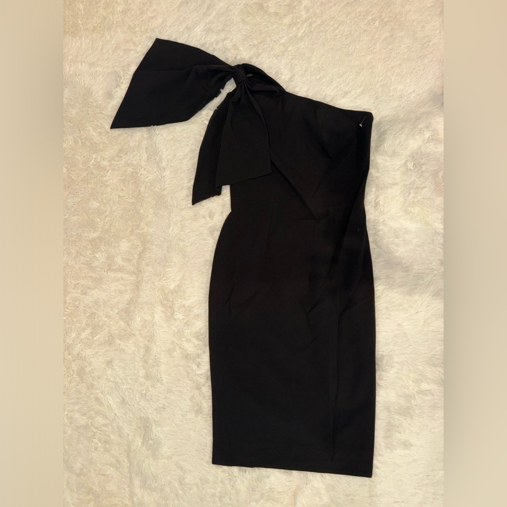 NWOT DRESS THE POPULATION Tiffany One-Shoulder Midi Dress Black L - Picture 2 of 6